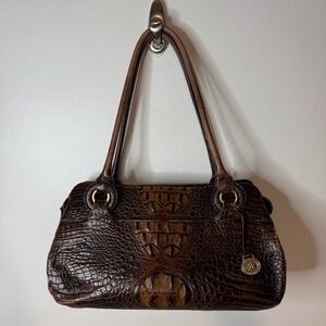 Brahmin Crocodile Embossed Brown Pecan Leather Purse Rectangle Shoulder Bag